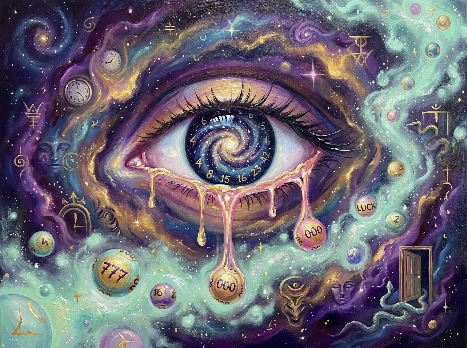 超现实梦境画作 - 宇宙之眼与银河虹膜，关联 168幸运飞艇 幸运号码