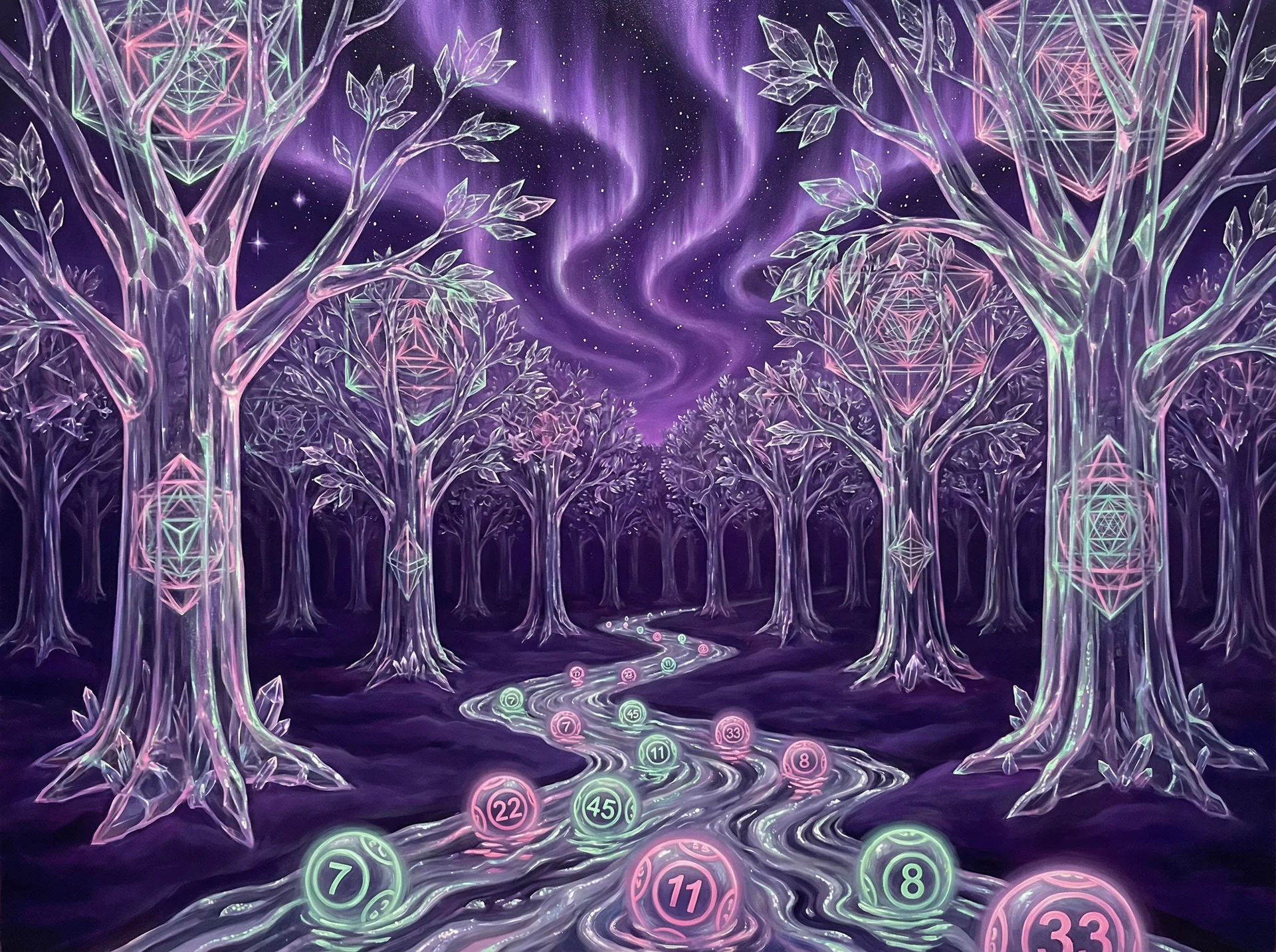 超现实梦境画作 - 水晶森林与银河之河，关联 168幸运飞艇 幸运号码